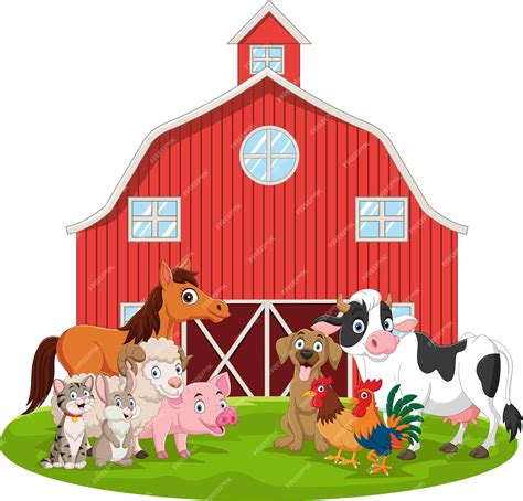 Premium Vector | Cartoon farm animals in the barnyard