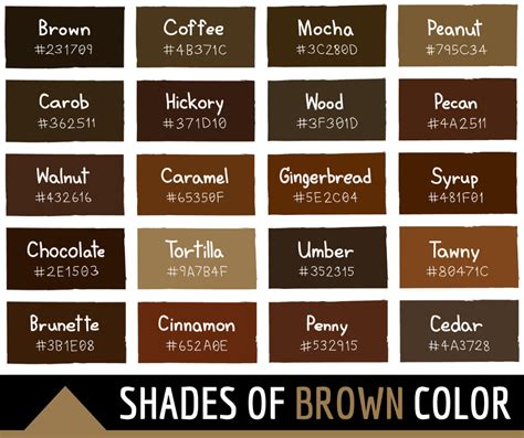 128 Shades of Brown: Color Names, Hex, RGB, CMYK Codes | Color Meanings