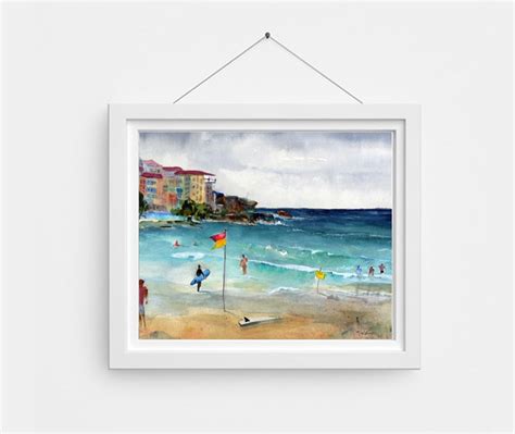 Bondi Beach Art Sydney Australia Watercolor Seascape Art - Etsy