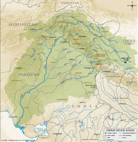 Indus River Map, Sindhu River Map, Indus River System Map