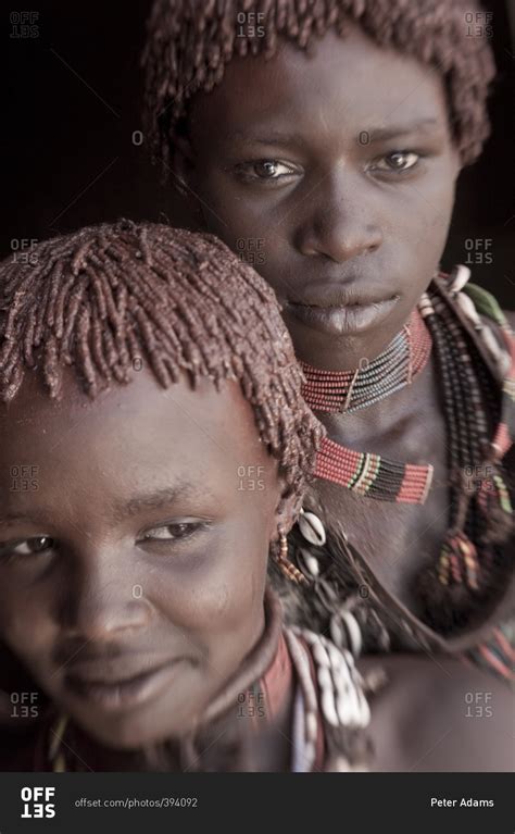 Omo Valley, Ethiopia - January 26, 2009: Hamer tribal girls, Omo Valley, Ethiopia stock photo ...