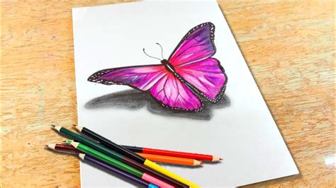 How to Draw 3D Butterfly Drawing with Colour Pencil Step by Step | Creative Drawing Tutorial ...