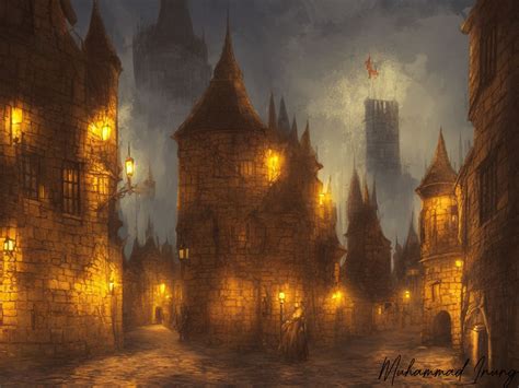 Concept art of Medieval City during night by inung48 on DeviantArt