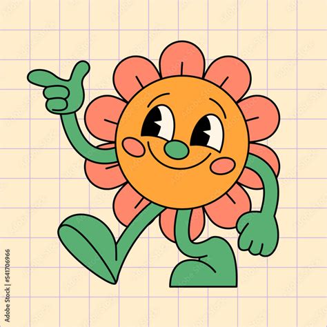 Fun groovy retro clipart with daisy flower. 60s, 70s, 80s cartoon style ...