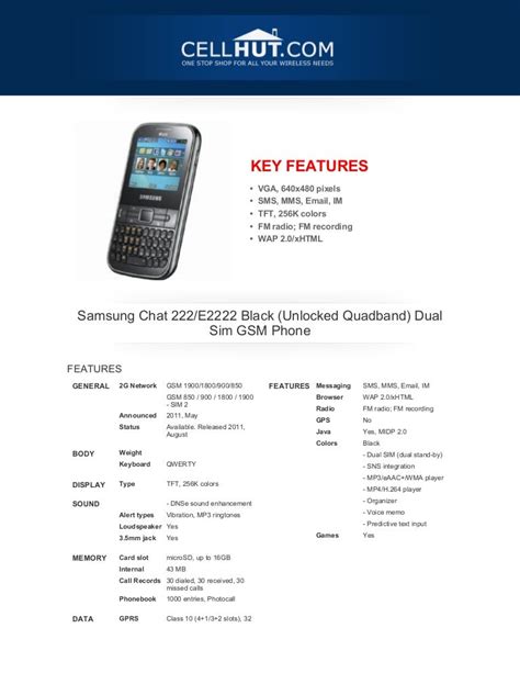 Samsung Chat 222/E2222 Black Dual Sim GSM Phone-features-specificatio…