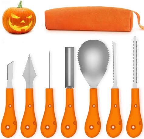 QcoQce Halloween Pumpkin Carving Kit, Pumpkin Carving Tools Stainless Steel 7 Piece Set for Kids ...