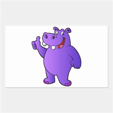 purple hippo cartoon rectangular sticker | Zazzle.com