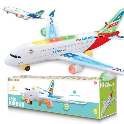 KIDSTHRILL Kids Airplane Toy, Bump Go Airplane Toys W/ Flashing ...