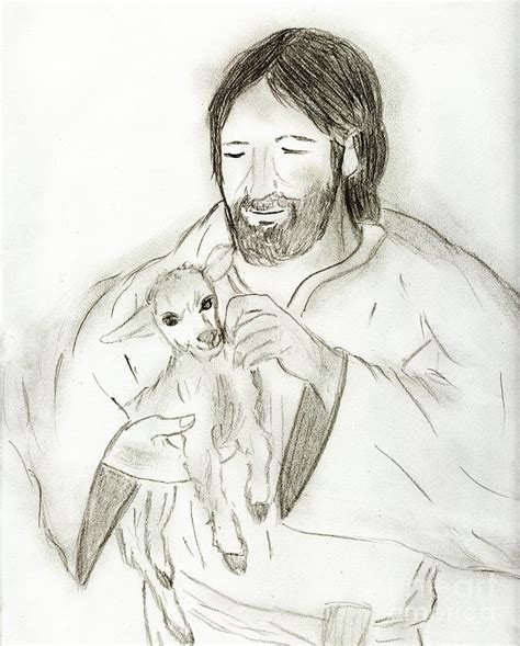 Jesus holding Lamb Drawing by Sonya Chalmers - Pixels