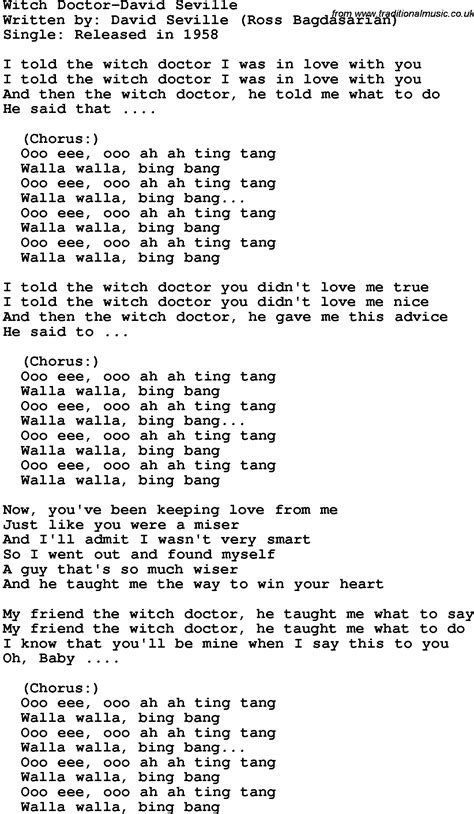 Novelty Song: Witch Doctor-David Seville lyrics