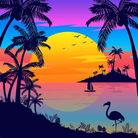 Premium Vector | Paradise tropical beach sunset vector background