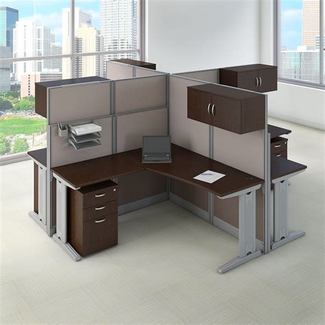 4 Person Office In An Hour Cluster Desk | Bush business furniture, Business furniture, Work cubicle