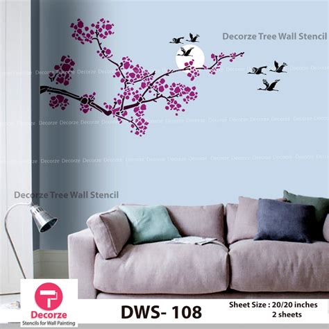 Tree branch stencil for bedroom walls| Wall Painting Designs| Wall ...