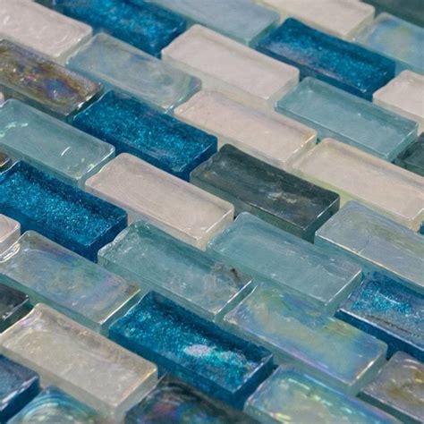 Luxury Textured Aqua, Blue & Pearl Iridescent Glass Mosaic Wall Tiles Sheet 8mm