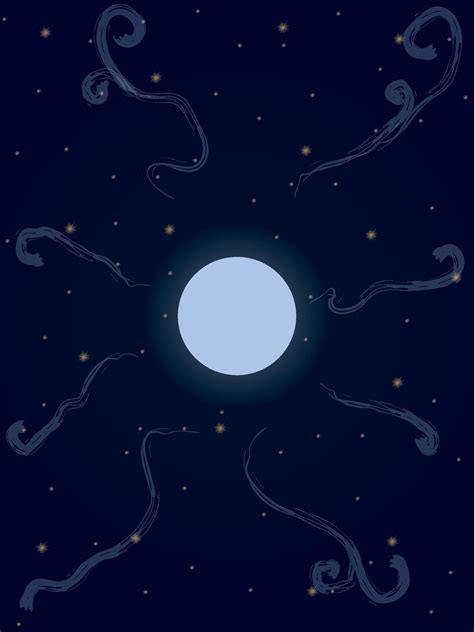 Cartoon style night sky with moon, stars and clouds vector illustration ...