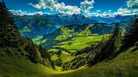 Landscape Of Mountain Green Hills Under Cloudy Blue Sky 4K HD Nature Wallpapers | HD Wallpapers ...