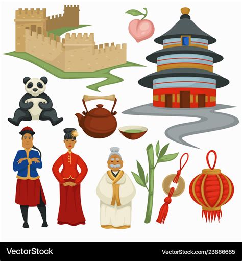 China symbols culture and architecture food and Vector Image