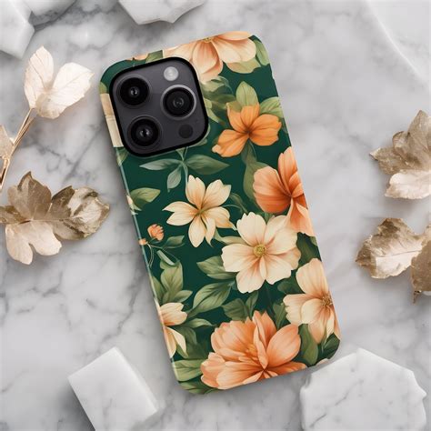 Green Floral iPhone 15 Case, Peach Flowers 14 Pro Max 12 13 11 Samsung ...