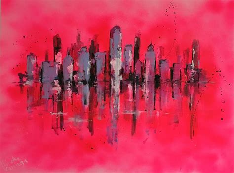 Neon Pink Cityscape Painting by Nineke Havinga