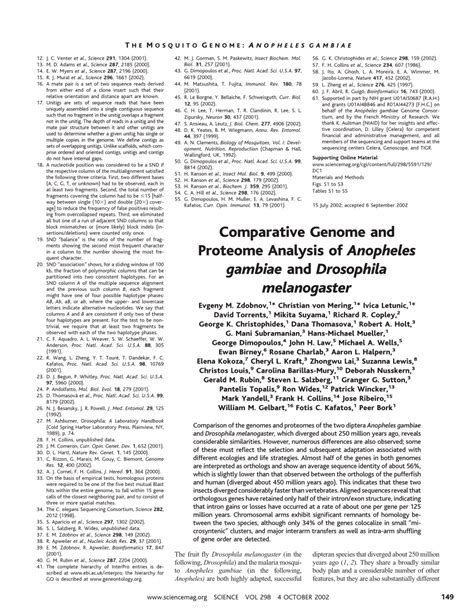 (PDF) Comparative Genome and Proteome Analysis of Anopheles gambiae and Drosophila melanogaster