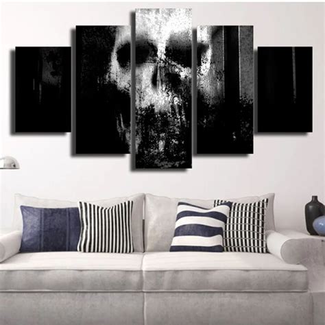 5 Piece canvas painting Black skull painting Has framework or unframed Wall art pictures home ...