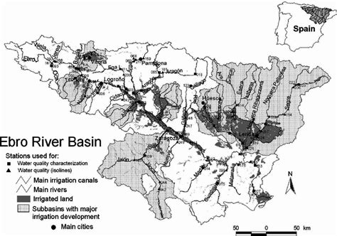 Map of the Ebro basin with the location of the 80 river stations,... | Download Scientific Diagram