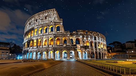 Rome Italy Colosseum Old Ancient Building Gladiator Battle At Night ...