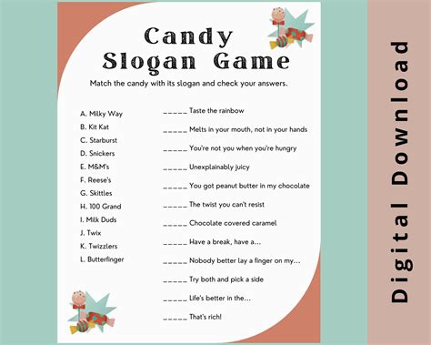 Candy Trivia Game Candy Slogan Game Popular Candy Trivia Birthday Party ...