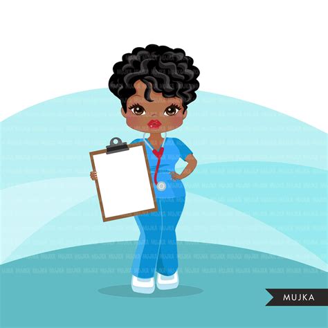 Black nurse clipart with scrubs African-American graphics, print and c – MUJKA CLIPARTS