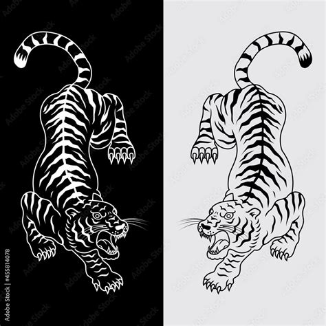 Illustration of tiger tattoo in black and white. Vector Stock Vector | Adobe Stock