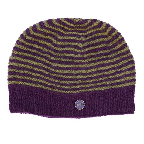 NAYA Texture Stripe - pure wool beanie - Aubergine Green | Black Yak