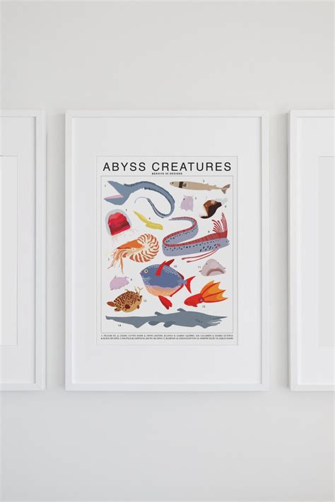 Abyss Deep Sea Creatures small Sizes Art Print Marine Artwork Wall Decor Undersea Ocean ...