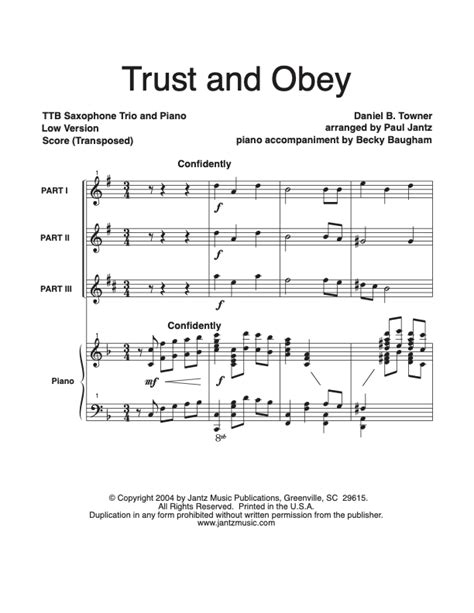 Trust and Obey - TTB Saxophone Trio – Jantz Music Publications