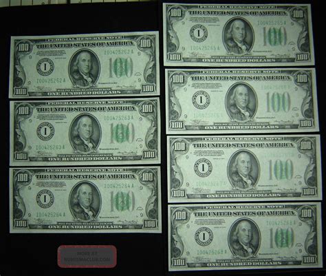 Rare 7 1934 $100 Dollar Bill Federal In Sequential Order Storage For 78 Years