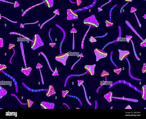 Hallucinogenic mushrooms seamless pattern. Psychedelic mushrooms, acid trip. Design for posters ...