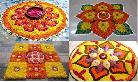 Simple Rangoli Designs For Diwali 2017 with Marigold Flowers: Make Easy Floral Deepavali Rangoli ...