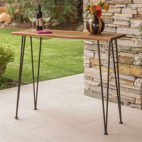 Jacob Outdoor Industrial Acacia Wood Bar Table, Teak Finish - Walmart.com