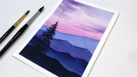 mountain sunset watercolor painting - Nola Masterson