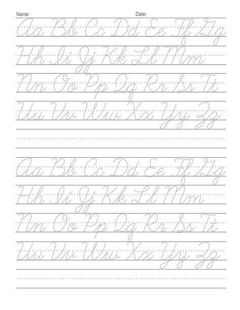 Alphabet Printable Cursive Writing Practice Sheets