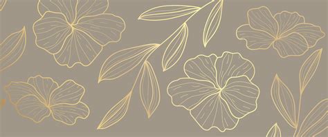 Luxury floral golden line art wallpaper. Elegant blooming flowers and ...