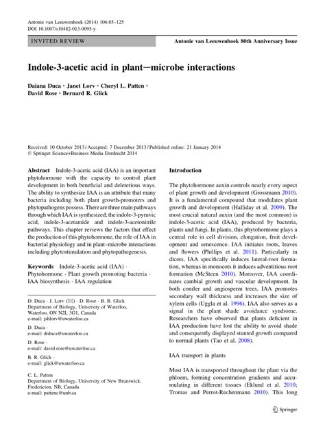 (PDF) Bacterial biosynthesis of indole-3-acetic acid