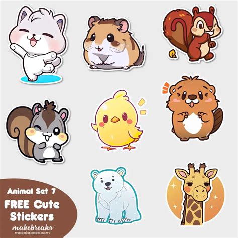 FREE Cute Animals Stickers Clipart - SET 7 - Make Breaks