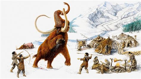 Mammoth remains in the artic show signs of being hunted down, killed and butchered 45,000 years ...