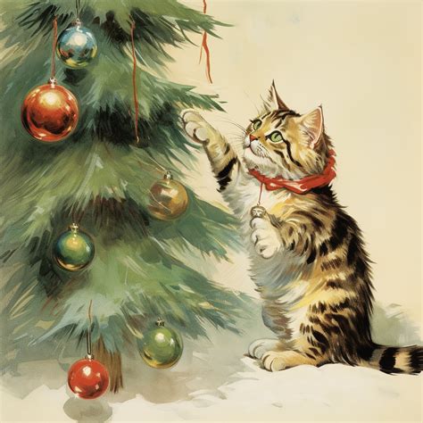 Christmas Tree Cat And Ornaments Free Stock Photo - Public Domain Pictures