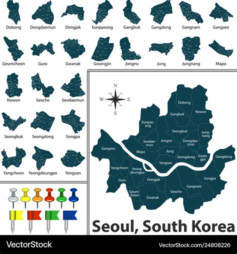 Map seoul with districts Royalty Free Vector Image