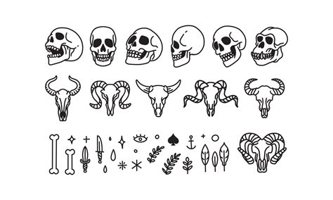 Set of iconic human skull and animal hand drawn . Line art vector illustration 4587475 Vector ...