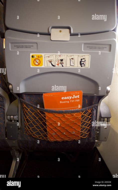 UK BRISTOL EASYJET BOEING 737-700 INTERIOR BACK VIEW OF CHAIR WITH ...