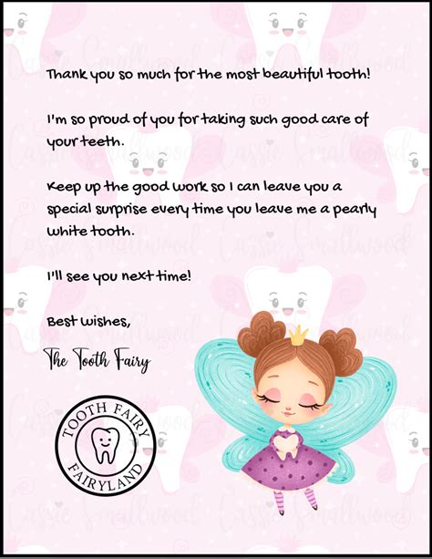 Adorable Tooth Fairy Letter For Girls - Cassie Smallwood