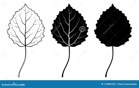 Aspen Leaf. Vector Illustration. Outline, Silhouette, Line Art Drawing ...