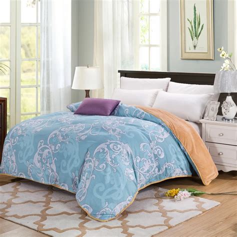 Blue fashion printed Flannel Winter Thick Duvet cover sets Warm Bedding ...